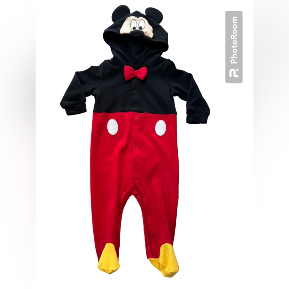 Disney Baby Mickey Mouse Onesie Footed & Hooded Size 6m - NWT